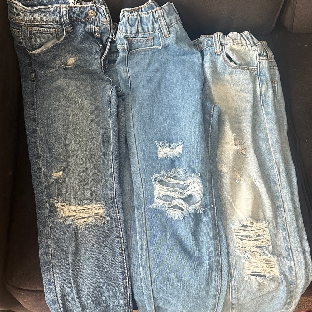 SHEIN Kids Distressed Denim Jeans - Dark Blue, Light Blue, Gray